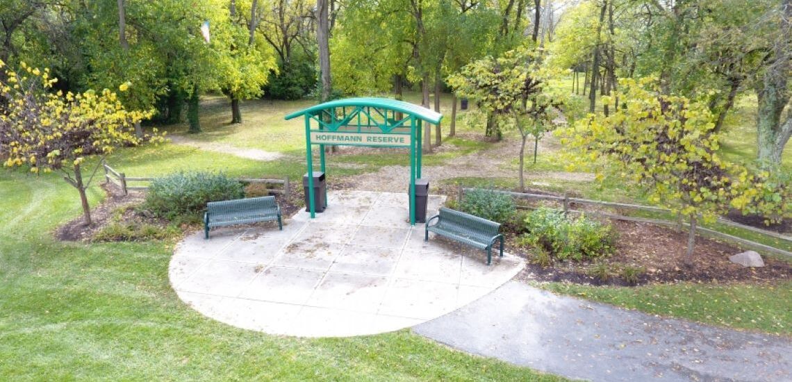 Hoffman Reserve park benches and entrance sign